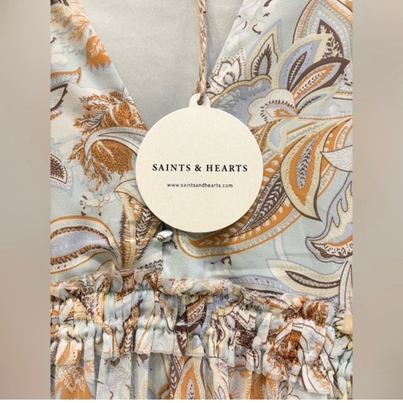 Saints & Hearts Western Boho Floral Mini Dress Ruffle Tiered Lace Trim Size S - Picture 9 of 10